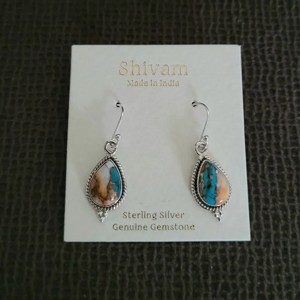 Shivam Oyster Blue💙 Copper Turquoise Teardrop💧 Earrings